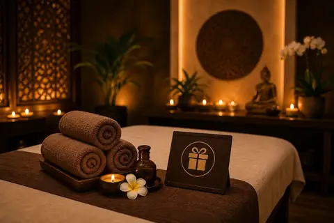 Rolled towels, herbal compress and candles at VIP Spa Majan in Majan Dubai