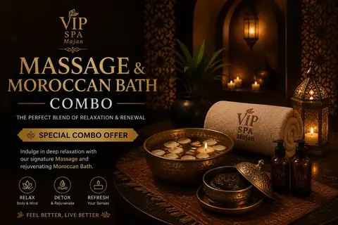 Moroccan bath room with mosaic tiling and lantern light at VIP Spa Majan
