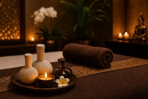 Warm candlelit Thai massage setting at VIP Spa Majan, Majan Dubai