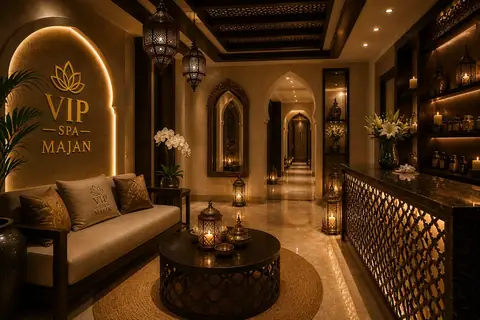 Calm lantern-lit lounge at VIP Spa Majan in Majan, Dubai